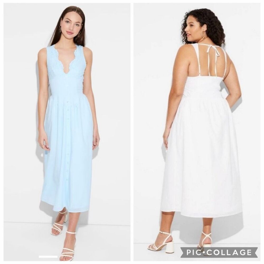 Wild Fable baby blue halter scalloped trim renfaire maxi midi dress XXL